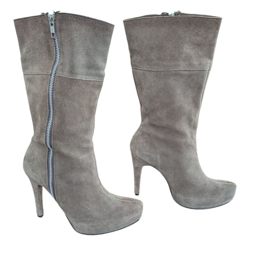 Gabriella Rocha Beige Suede Zip Up Heeled Boots - Size 7